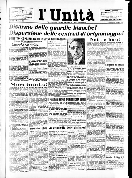 L'Unità : quotidiano degli operai e dei contadini